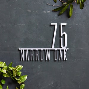 Narrow Mod Mettle Address Sign w/ Street Name, Condensed Font, Metal House Number Sign, Modern House Numbers, Mid Century Address Sign