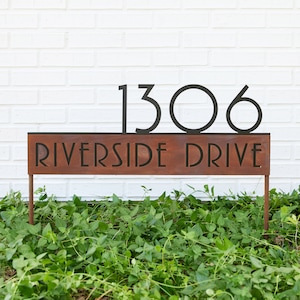 Hill Country Yard Sign, Modern, Sign on Stakes, Address Plaque, Address Sign, House Numbers, Steel, Address Sign with Street Name, Modern