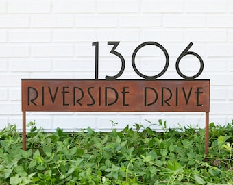 Hill Country Yard Sign, Modern, Sign on Stakes, Address Plaque, Address Sign, House Numbers, Steel, Address Sign with Street Name, Modern