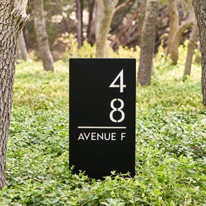 Sunset Valley Vertical Address Yard Sign - Modern Steel Number Plaque with Stakes