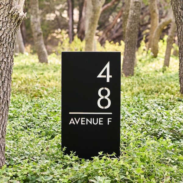 Sunset Valley Vertical Address Yard Sign - Modern Steel Number Plaque with Stakes