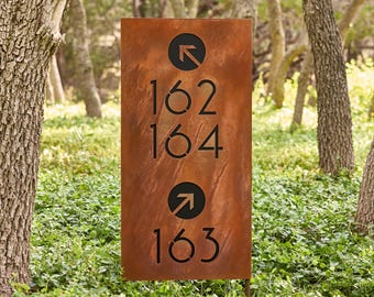 Directional Address Yard Sign - Modern Steel Number Plaque with Stakes
