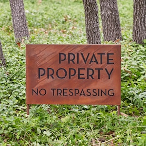 Two-Toned Private Property Yard Sign, Customizable Message, No Trespassing, Metal House Sign, Modern Steel Sign, Property Signage