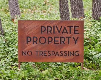 Customizable Steel Private Property No Trespassing Sign -Two-Toned Modern Metal House Sign