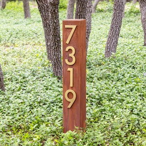 Walnut Creek XL Address Post Yard Sign, 6"H Numbers, Double Sided, Vertical, Sign on Stakes, Address Sign, House Numbers, Modern, Large Sign