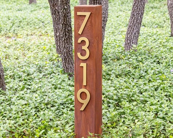 Walnut Creek XL Address Post Yard Sign, 6"H Numbers, Double Sided, Vertical, Sign on Stakes, Address Sign, House Numbers, Modern, Large Sign
