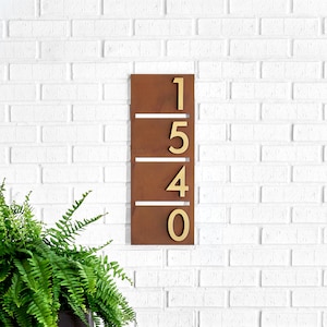 Enfield Wall-Mounted Address Sign w/ Silver, White, Black or Brass Numbers, Address Plaque, House Numbers, House Sign, Modern Metal Sign