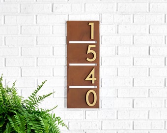 Enfield Wall-Mounted Address Sign w/ Silver, White, Black or Brass Numbers, Address Plaque, House Numbers, House Sign, Modern Metal Sign