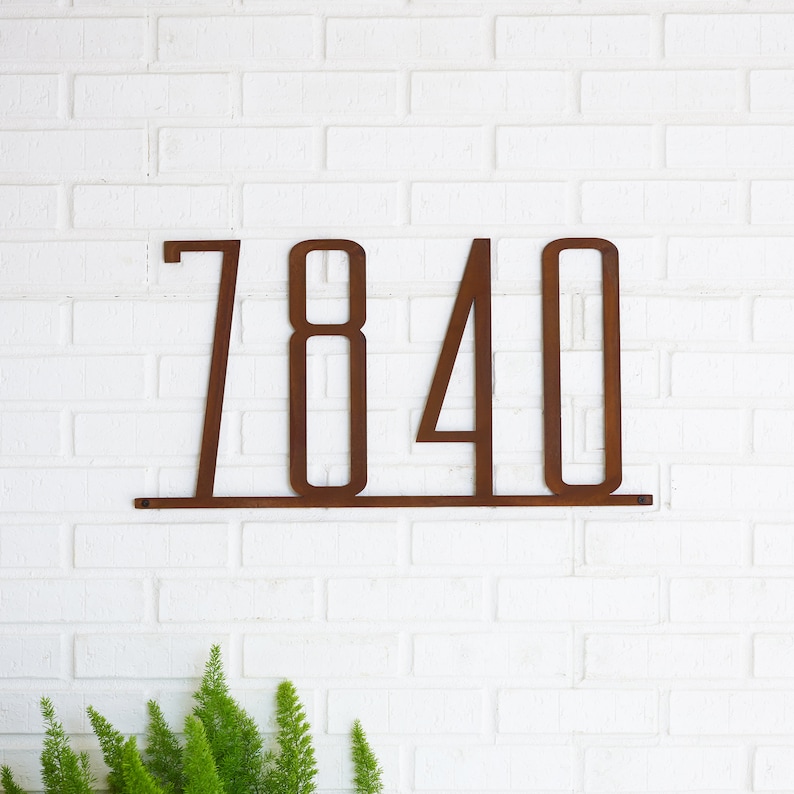 Narrow Mod Mettle Address Plaque, Condensed, Gift, Metal House Number Sign, Address Plaque, Modern House Numbers, Mid Century, Housewarming image 7