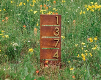 Enfield Yard Sign, 4"H Numbers, Vertical, Sign on Stakes, Address Post, Address Sign, House Numbers, Modern