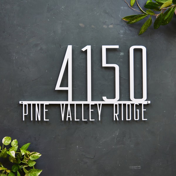 Narrow Modern Steel Address Sign with Street Name - House Numbers