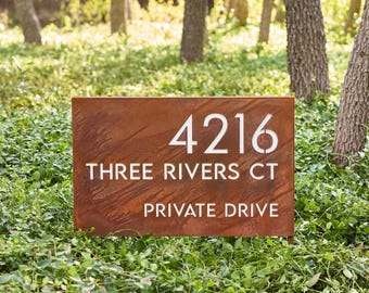 Hyde Park Yard Sign - Customizable Modern Steel Address Sign with Stakes