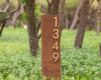 Oak Knoll Yard Sign, 4"H Numbers, Vertical, Sign on Stakes, Address Plaque, Address Sign, House Numbers, Mid Century Modern, Lawn Sign