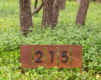 Rock Rose Yard Sign, Horizontal, Sign on Stakes, Address Plaque, Address Sign, House Numbers, Modern (Free Shipping)