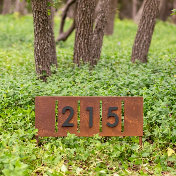 Rock Rose Yard Sign, Horizontal, Sign on Stakes, Address Plaque, Address Sign, House Numbers, Modern (Free Shipping)