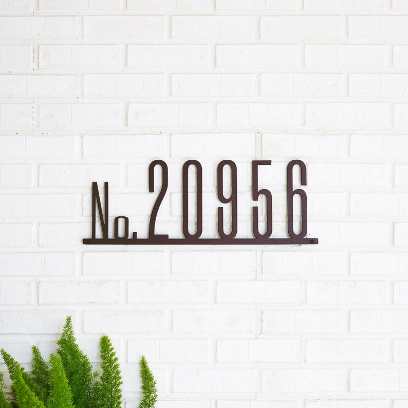 Narrow Mod Mettle Address Plaque, Condensed, Gift, Metal House Number Sign, Address Plaque, Modern House Numbers, Mid Century, Housewarming image 3