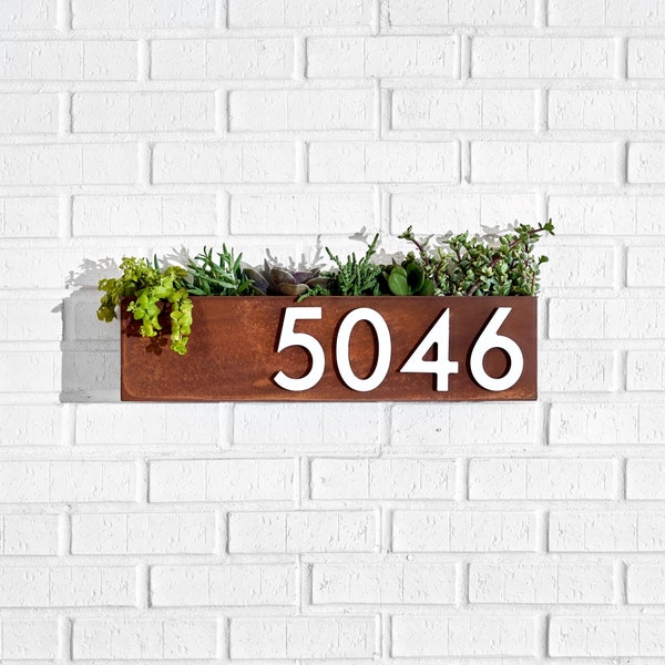 Clarkesville Planter w/ Silver, White, Black or Brass Address Numbers, House Numbers, Address Plaque, Address Sign, Address Planter, Modern