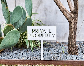 Private Property Metal Yard Sign: Modern Sign on Stakes
