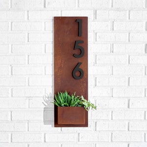 Soco Planter w/ Silver, White, Black or Brass Numbers, Address Sign, House Numbers, Address Planter, Succulent Planter, Modern, Mid Century