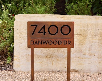 Customizable Steel Address Yard Sign - Modern House Sign