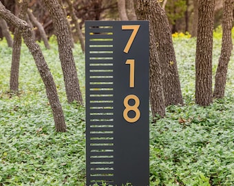 Grey Antigua XL Address Yard Sign - Vertical Yard Plaque with 6" Numbers