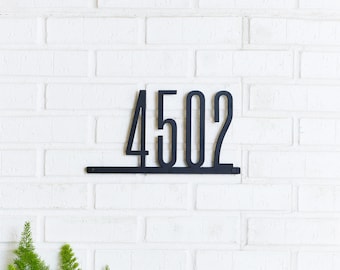 Modern Steel Address Plaque: Narrow, Mid-Century House Numbers