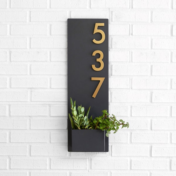 Soco Planter w/ Silver, White, Black or Brass Numbers, Address Sign, House Numbers, Address Planter, Succulent Planter, Modern, Mid Century