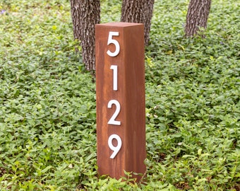 Walnut Creek Address Post Yard Sign, 4"H Numbers, Double Sided, Vertical, Sign on Stakes, Address Sign, House Numbers, Modern, Mid Century