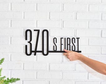 Oak View Narrow Address Sign with Street Name - Modern Metal House Number Sign