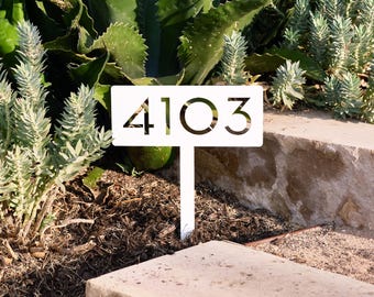 Customizable Steel Address Yard Sign with Stakes - Modern House Sign