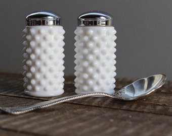 Vintage Fenton Milk Glass Hobnail Salt and Pepper Shakers