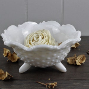 Shabby Chic Footed Hobnail Milk Glass Bowl image 1