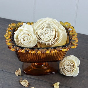 Indiana Glass Amber Open Lace Footed Dish