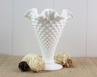 Fenton Hobnail Milk Glass Vase Large