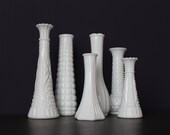 Set of 6 Vintage Milk Glass Vase Lot, Milk Glass Wedding, Shabby Chic Wedding, Vintage Wedding, Milk Glass Collection