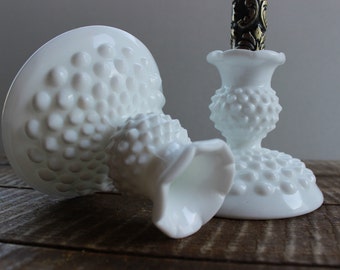 Fenton Hobnail Milk Glass Candle Holders
