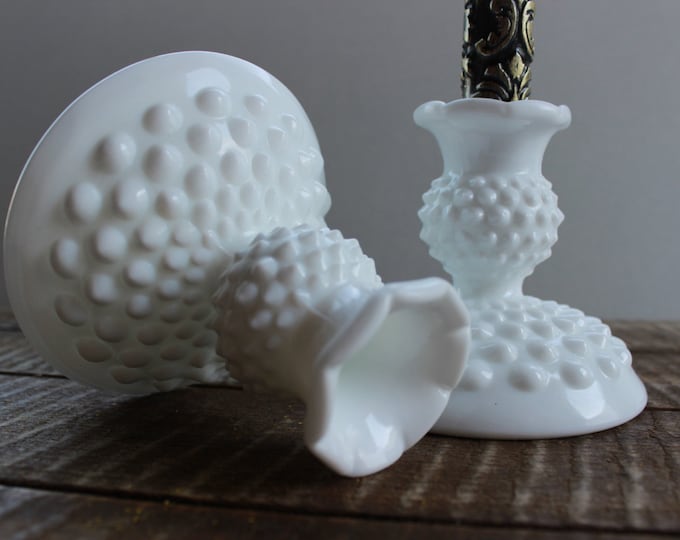 Vintage Fenton Hobnail Milk Glass Candle Holders Etsy