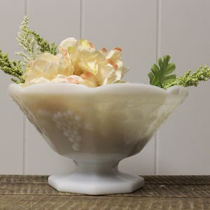 Large Anchor Hocking Harvest Grape Milk Glass Footed Bowl