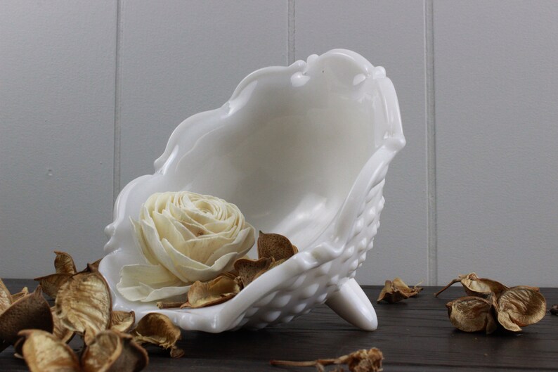 Shabby Chic Footed Hobnail Milk Glass Bowl image 5