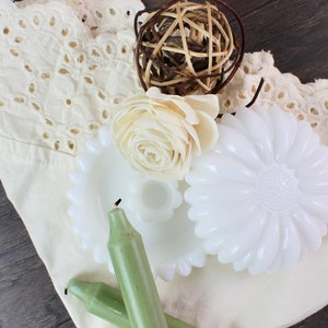 Hazel Atlas Milk Glass Daisy Candlestick Holders