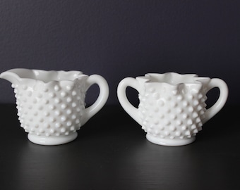 Vintage Fenton Hobnail Milk Glass Cream and Sugar Set