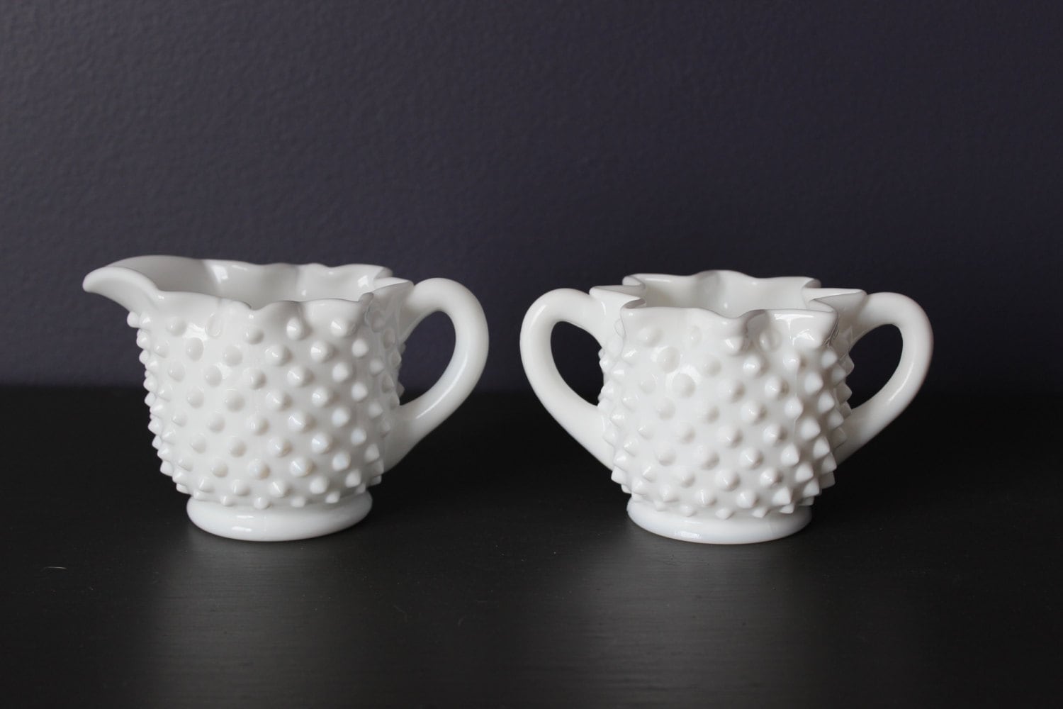 Vintage Fenton Hobnail Milk Glass Cream and Sugar Set