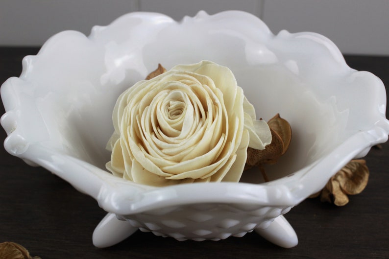 Shabby Chic Footed Hobnail Milk Glass Bowl image 4