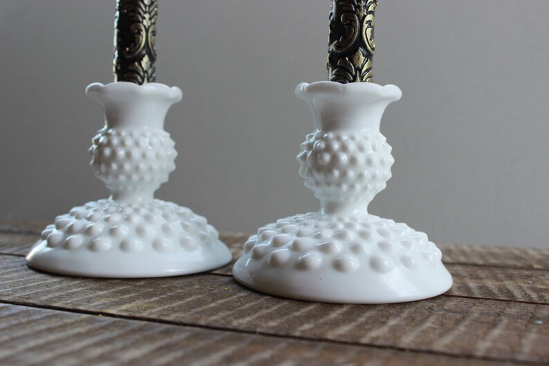Vintage Fenton Hobnail Milk Glass Candle Holders Etsy