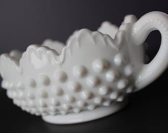 Fenton Milk Glass Scalloped Edge Handled Dish