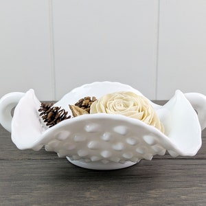 Fenton Hobnail Milk Glass Handled Dish