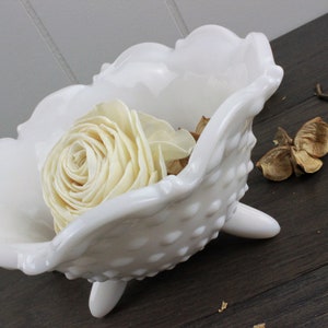 Shabby Chic Footed Hobnail Milk Glass Bowl image 7