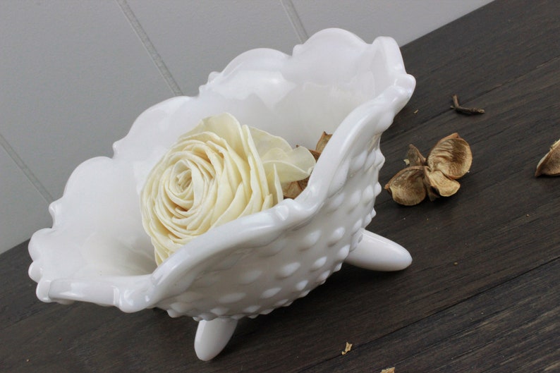 Shabby Chic Footed Hobnail Milk Glass Bowl image 7