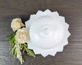 Fenton Round Hobnail Scalloped Edge Milk Glass Butter Dish