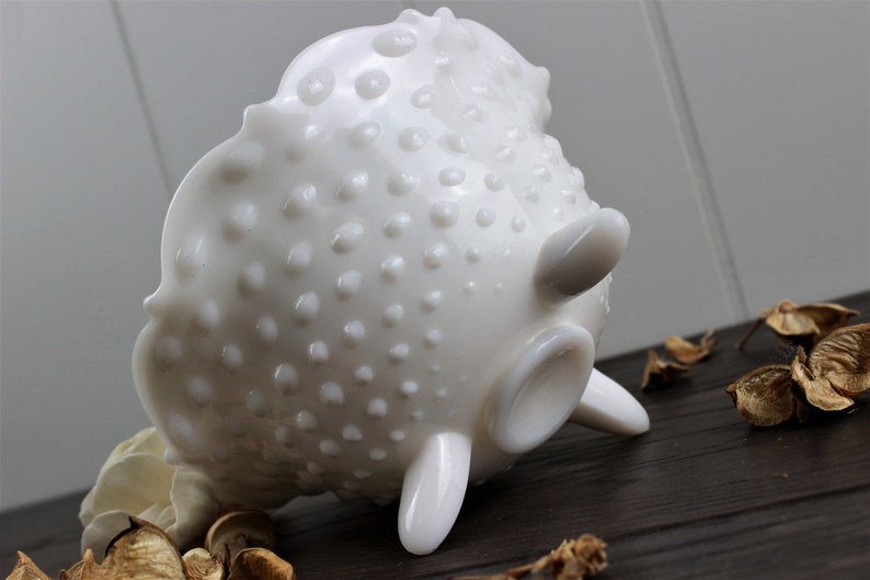 Shabby Chic Footed Hobnail Milk Glass Bowl image 6